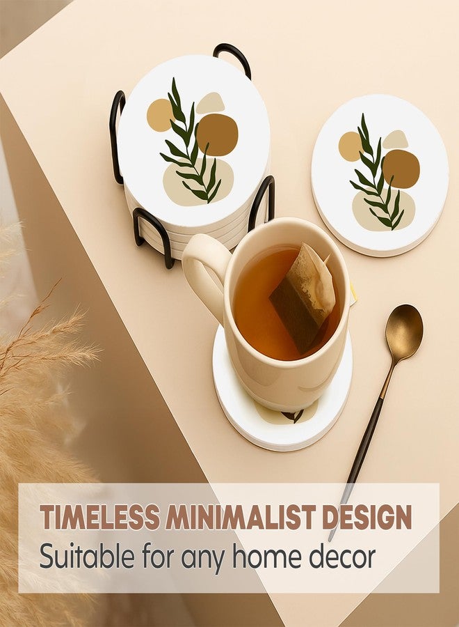 Decor & More - Ceramic Coasters with Matt Finish On Top & Cork Base | Coasters for Cups Set of 4 | Marble Style Ceramic Coaster for Tea, Coffee Table & Dining Table with Metal Holder - Image 4